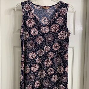SJS Brand Women's Petite Navy Blue with Pink Design Sleeveless Dress, Size PL